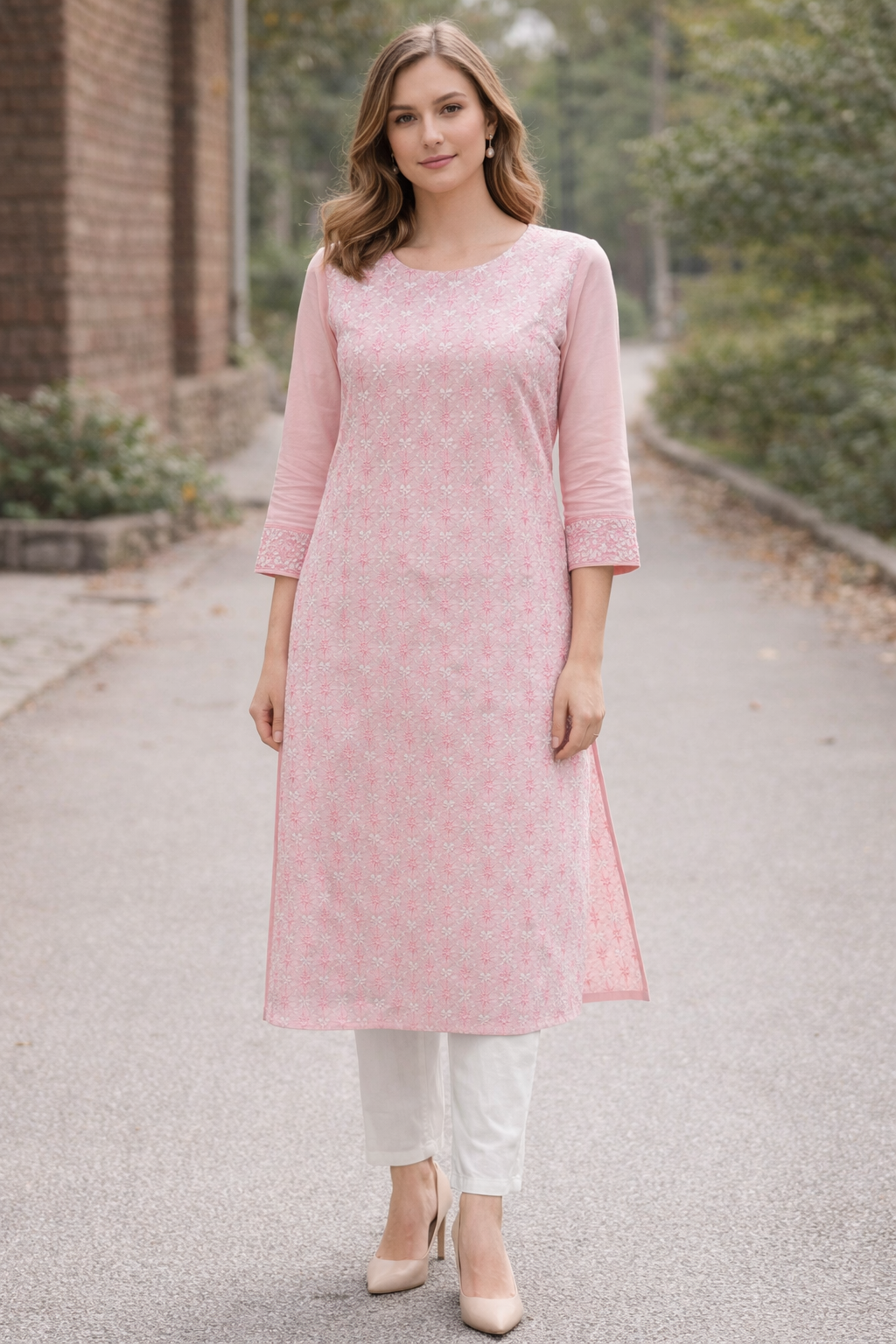 Pink cotton  salwar kameez Dupatta chest size 40