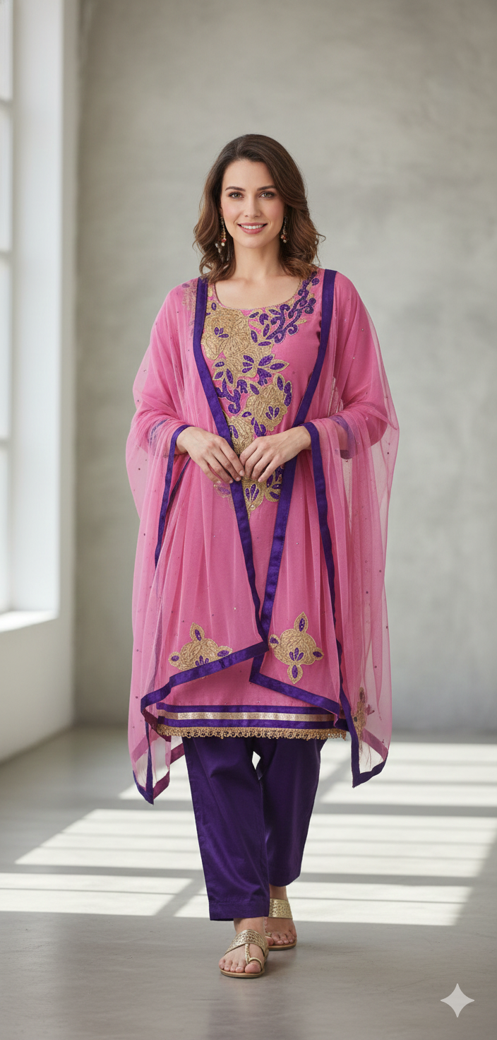 Pink Cotton  salwar kameez Dupatta set plus chest size 48