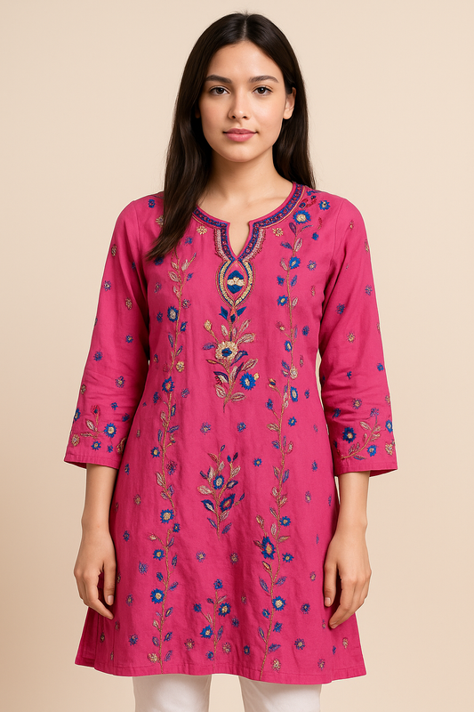 Pink Hand Embroidered Cotton Salwar kameez Dress Chest chest  Size 44 Indian Wedding Party wear