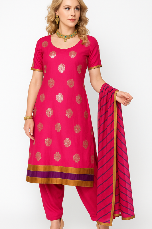 Pink  salwar kameez Dupatta set plus chest  Size 52