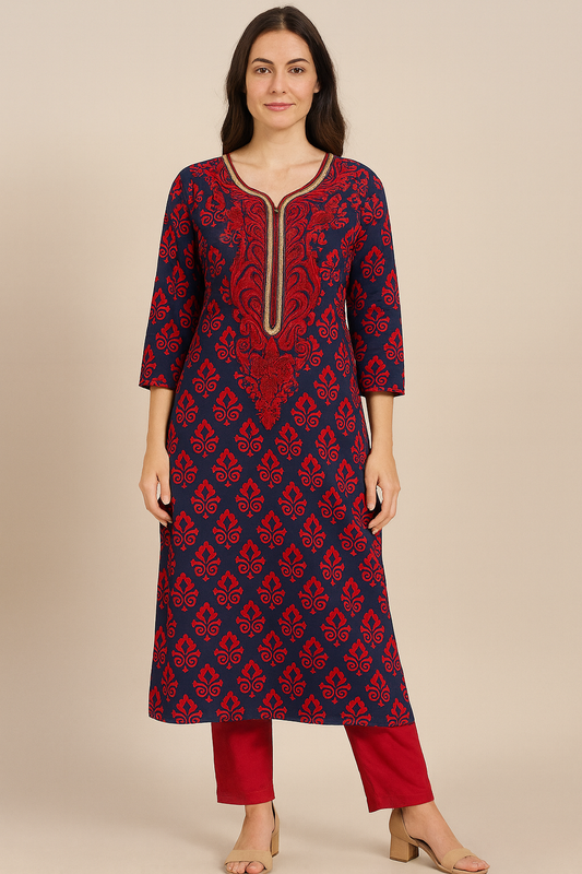 Printed Red salwar kameez Dupatta set plus chest size 56