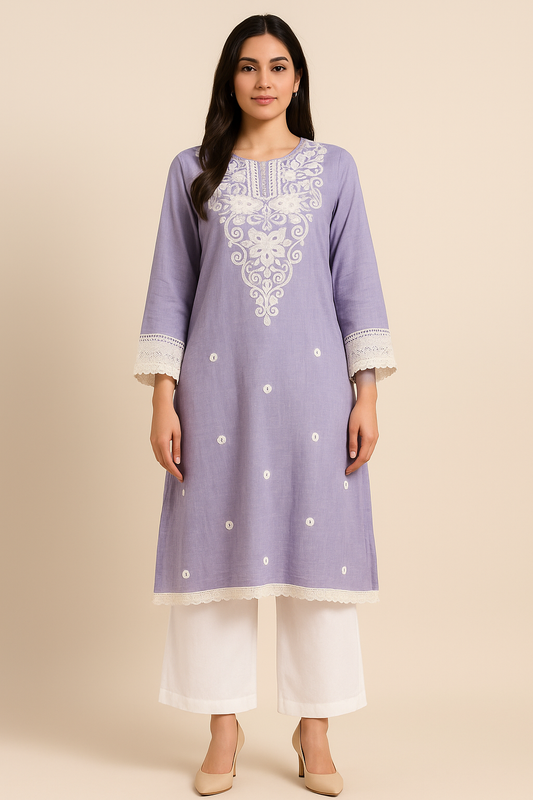 Purple Cotton Embroidered salwar kameez Dupatta set  chest  Size 40