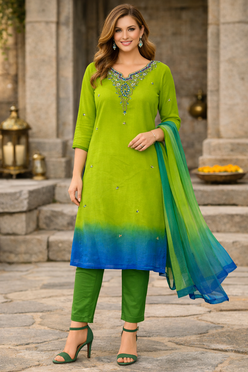 Green  salwar kameez Dupatta chest size 40