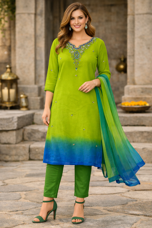 Green  salwar kameez Dupatta chest size 40