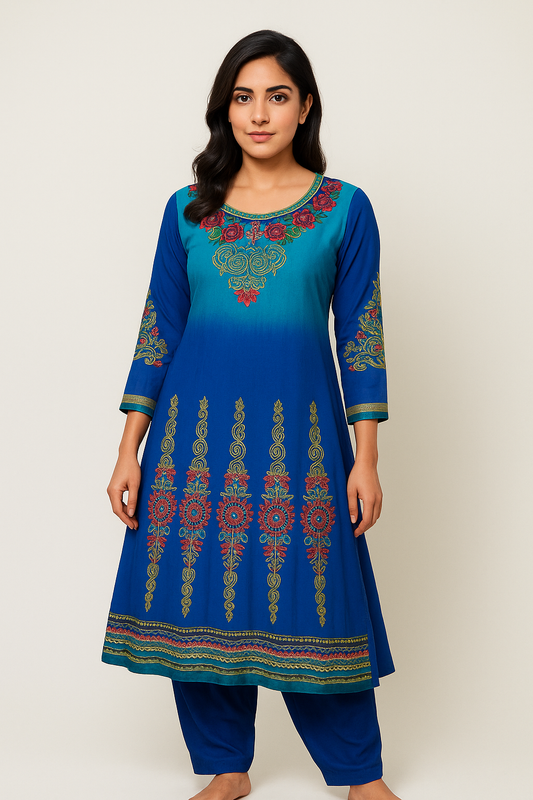 Blue Embroidered  salwar kameez Dupatta chest size 40 Medium