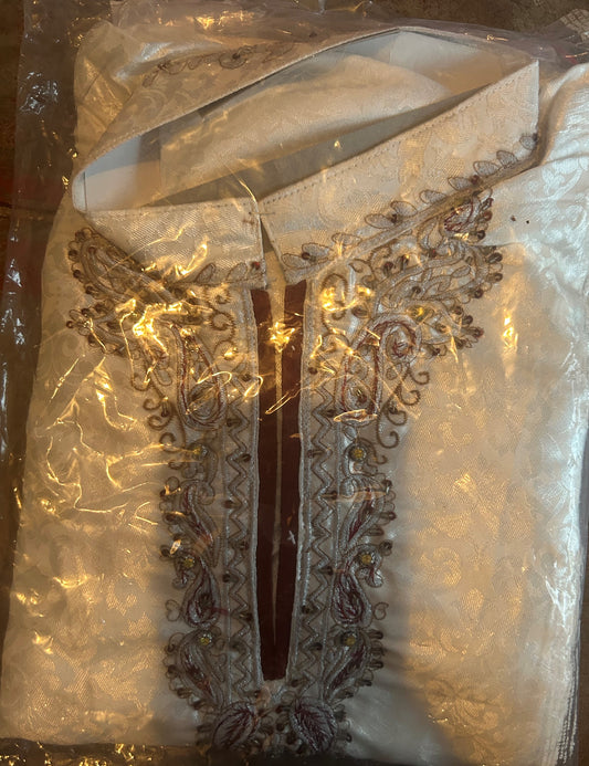 White Brocade Boys Kurta pajama set Age 12