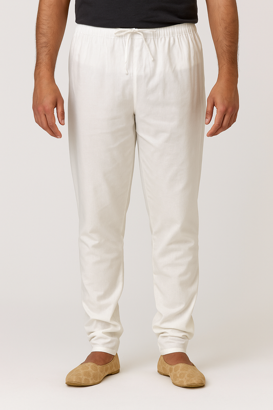 Men’s White Cotton Pajama Pants | Traditional Churidar Bottom for Kurta & Sherwani (Plus Sizes up to 8XL)