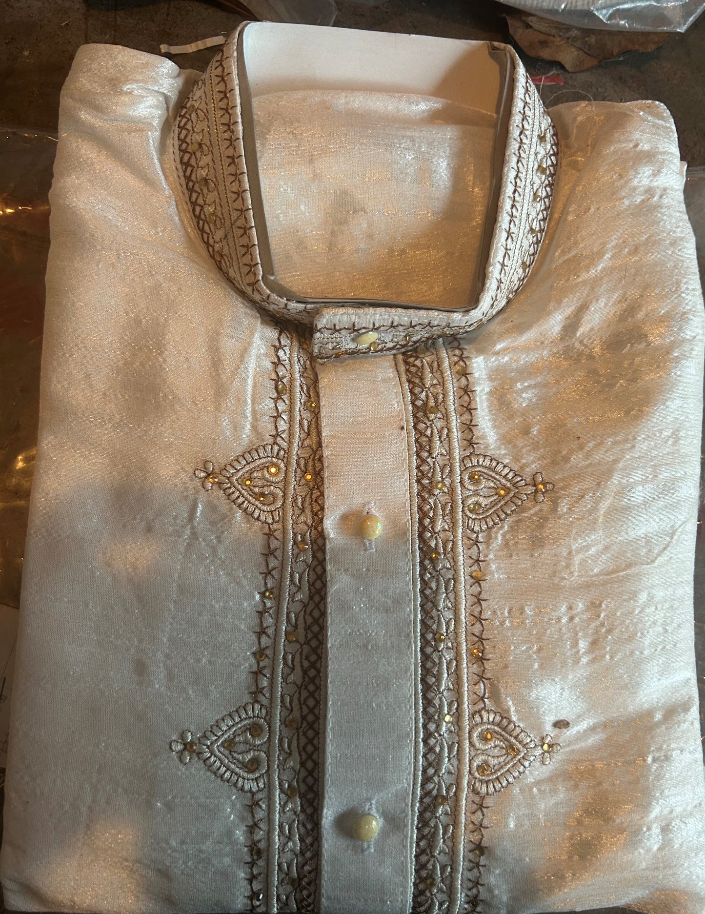 White Silk  Boys Kurta Pajama set Age 10,11