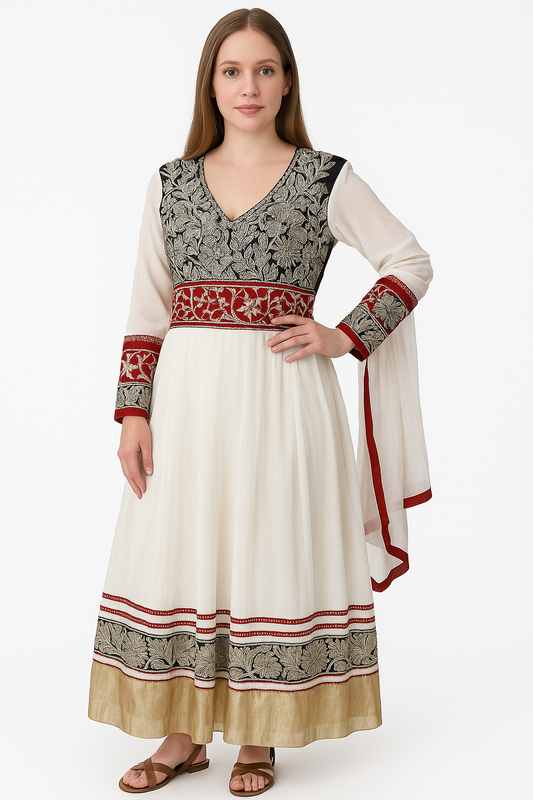 white  Crepe  Wedding Party wear  salwar kameez Dupatta set  chest  Size 44 (Copy)