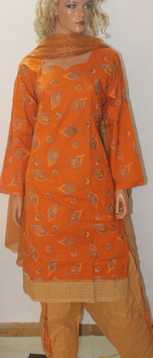 Orange Cotton  Salwar kameez  Chest Size 42