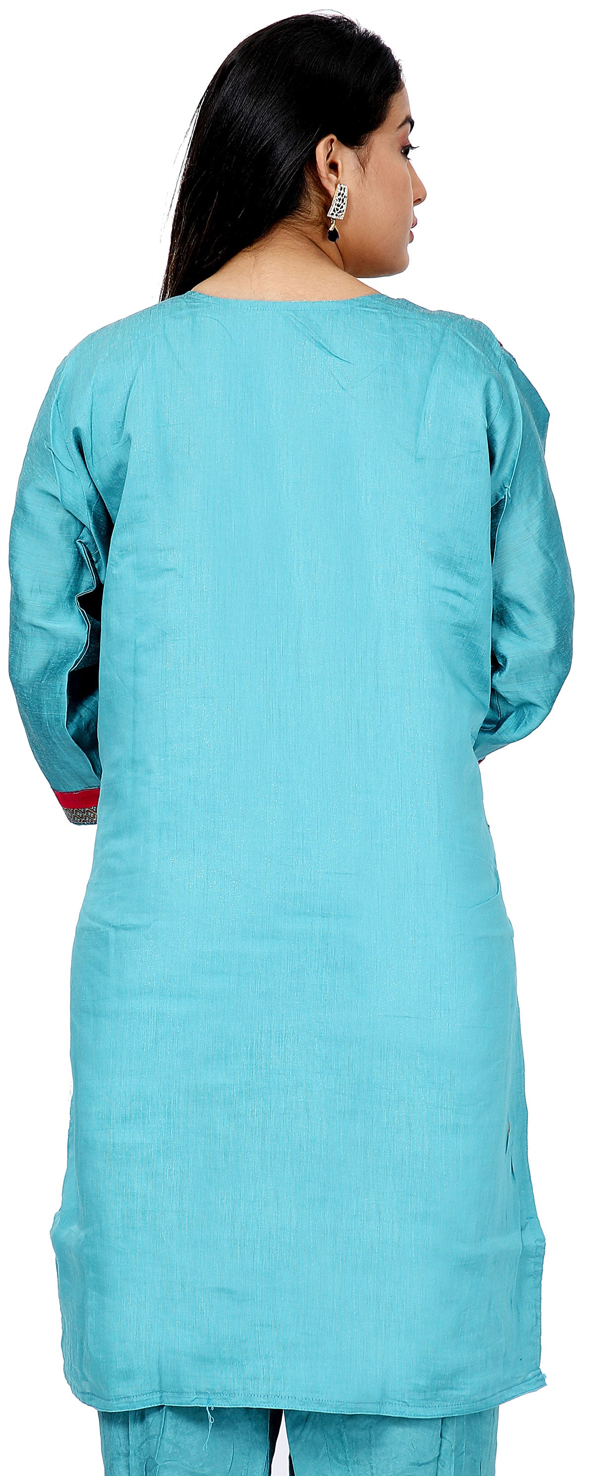 Blue Silk Embroidered  Salwar kameez Dress Plus Size 52