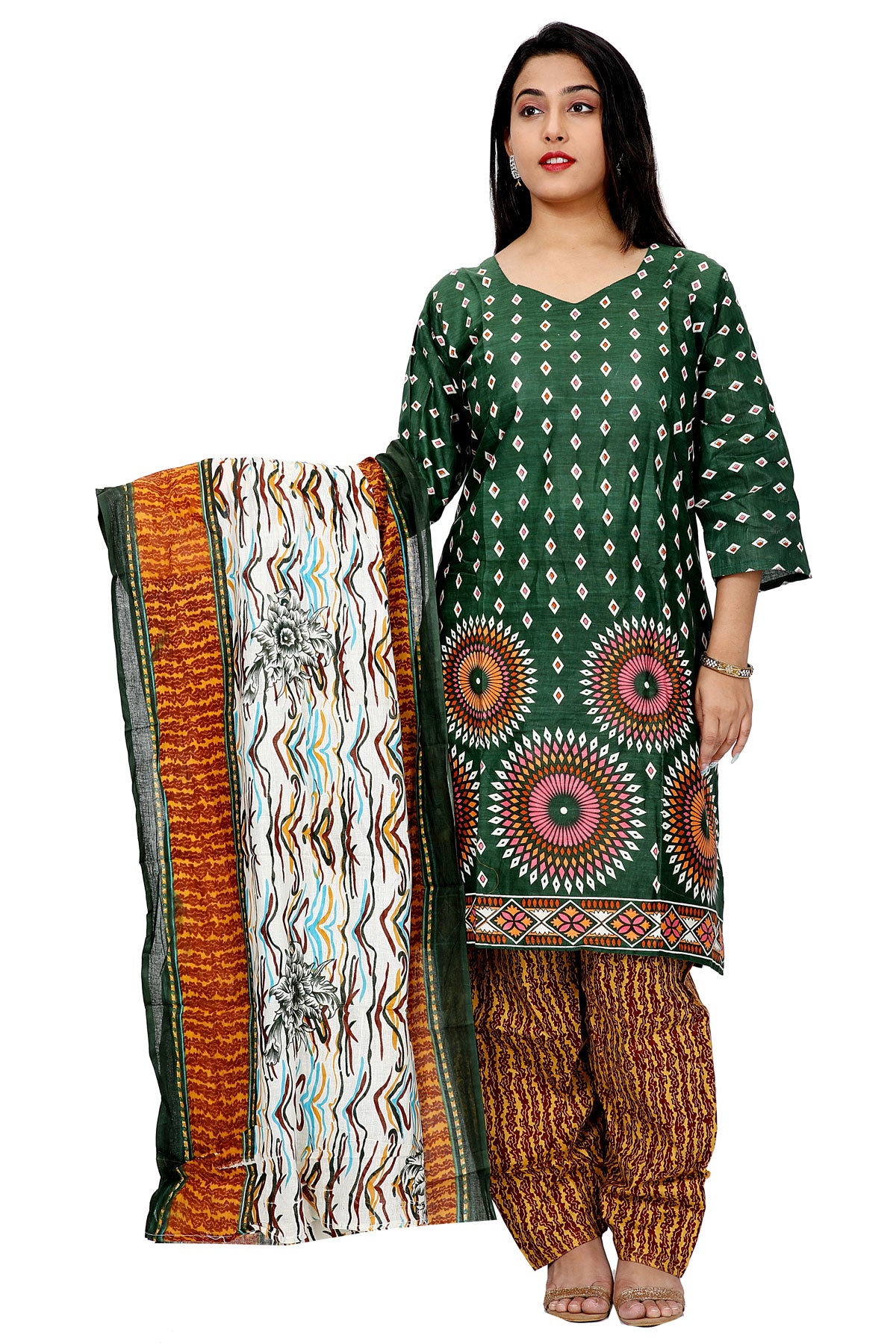 Green Printed  Cotton Salwar kameez Dress Plus  chest Size 52