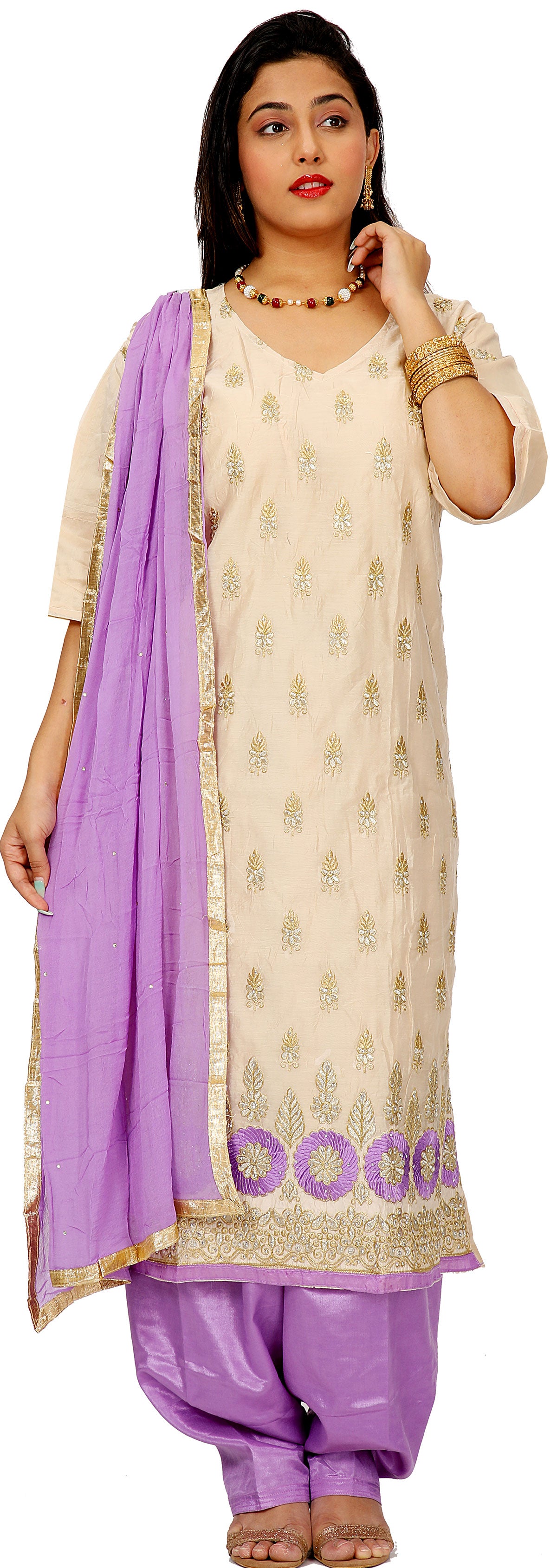 Beige Cotton Silk Salwar kameez Dress Plus Size 52
