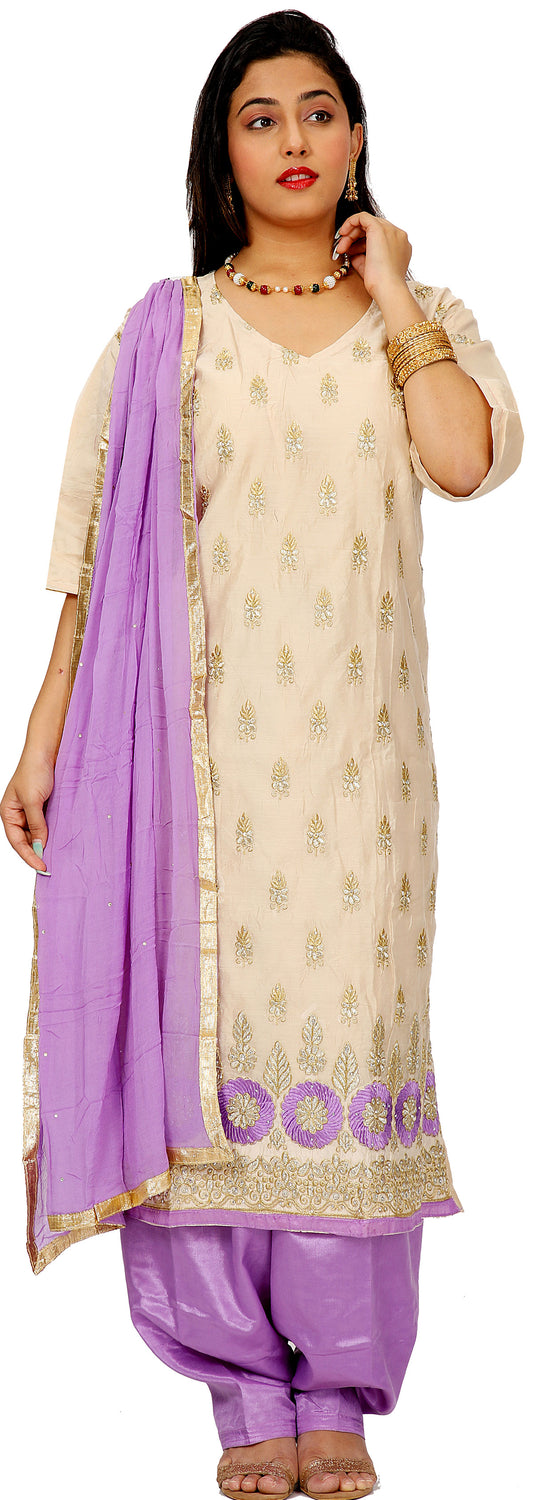 Beige Cotton Silk Salwar kameez Dress Plus Size 52