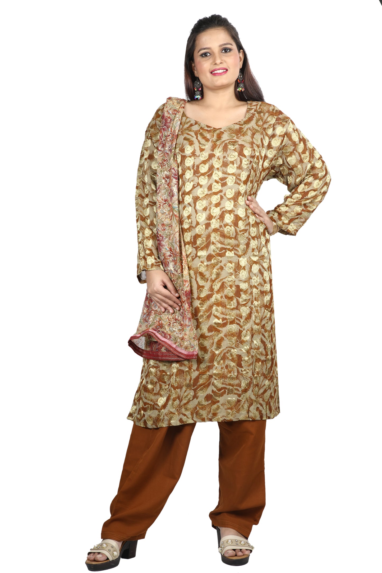 Brown Chiffon Dress Salwar kameez  Plus chest  Size 58