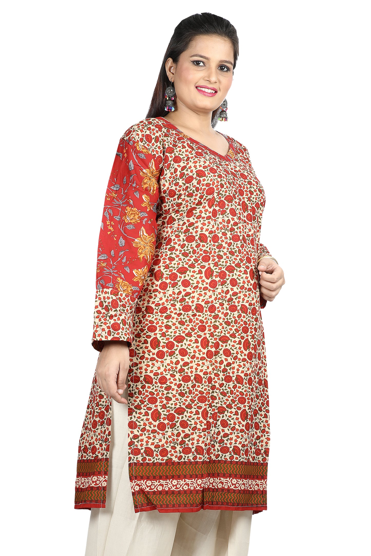 Red Cotton  Floral print  Dress Salwar kameez  Plus chest  Size 50