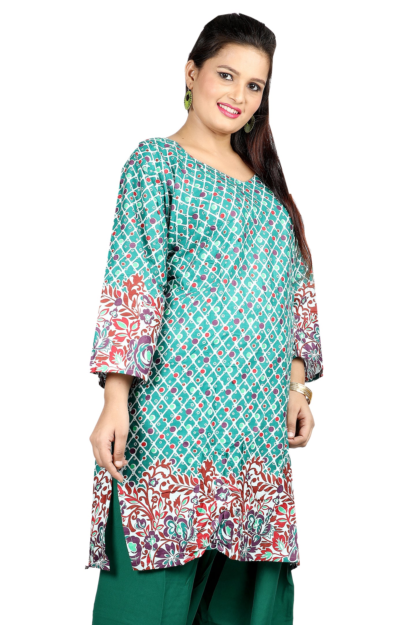 Green Cotton Salwar Kameez Dress Plus size 52