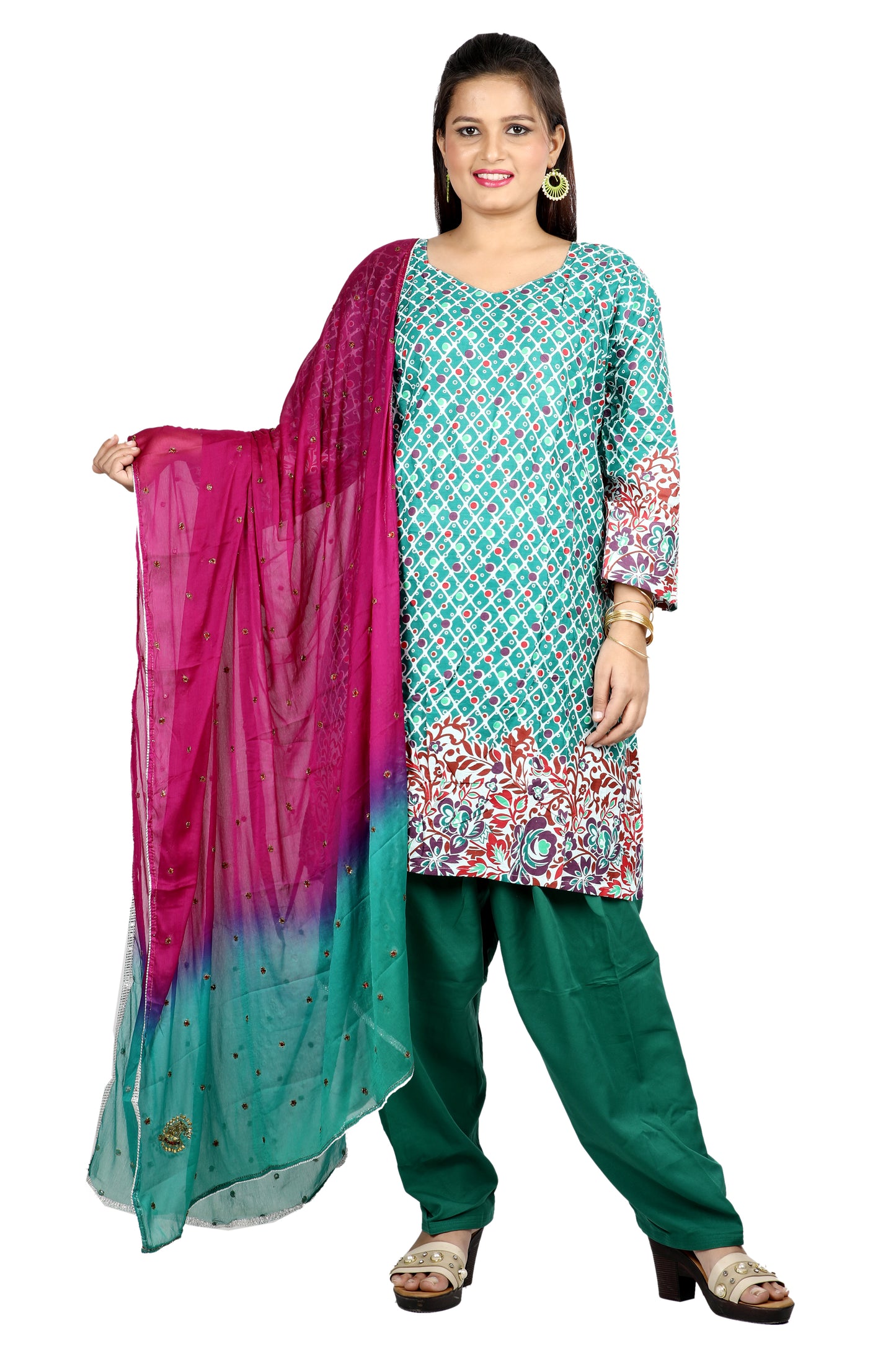 Green Cotton Salwar Kameez Dress Plus size 52