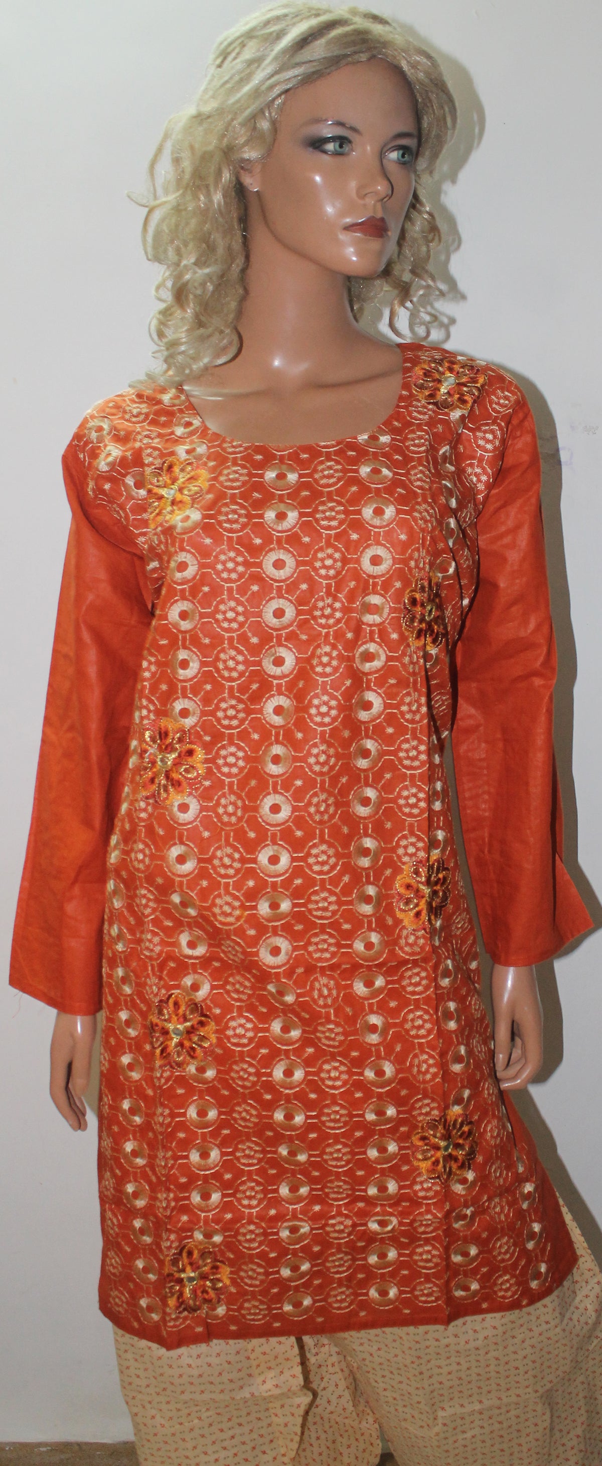 Orange Embroidered Indian Salwar kameez Dress Plus Size 48