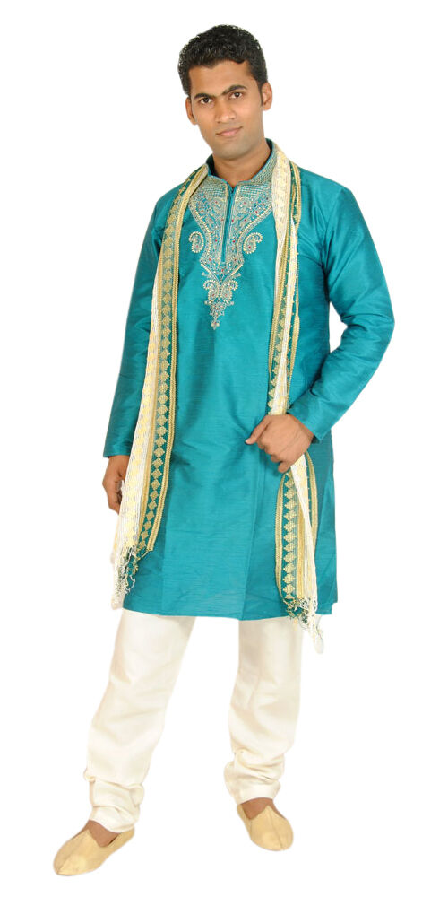 Teal Men’s Kurta Salwar with Matching Shawl  Plus Sizes Up to 8Xl in Stock