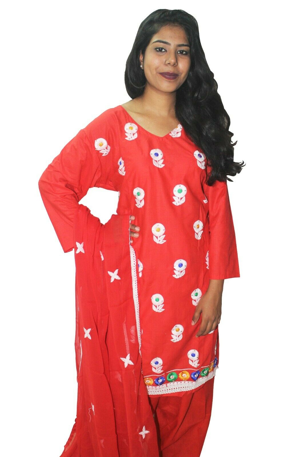 Red Embroidered  Designer Salwar kameez Kurta Dupatta pakistani Chest  Size 46