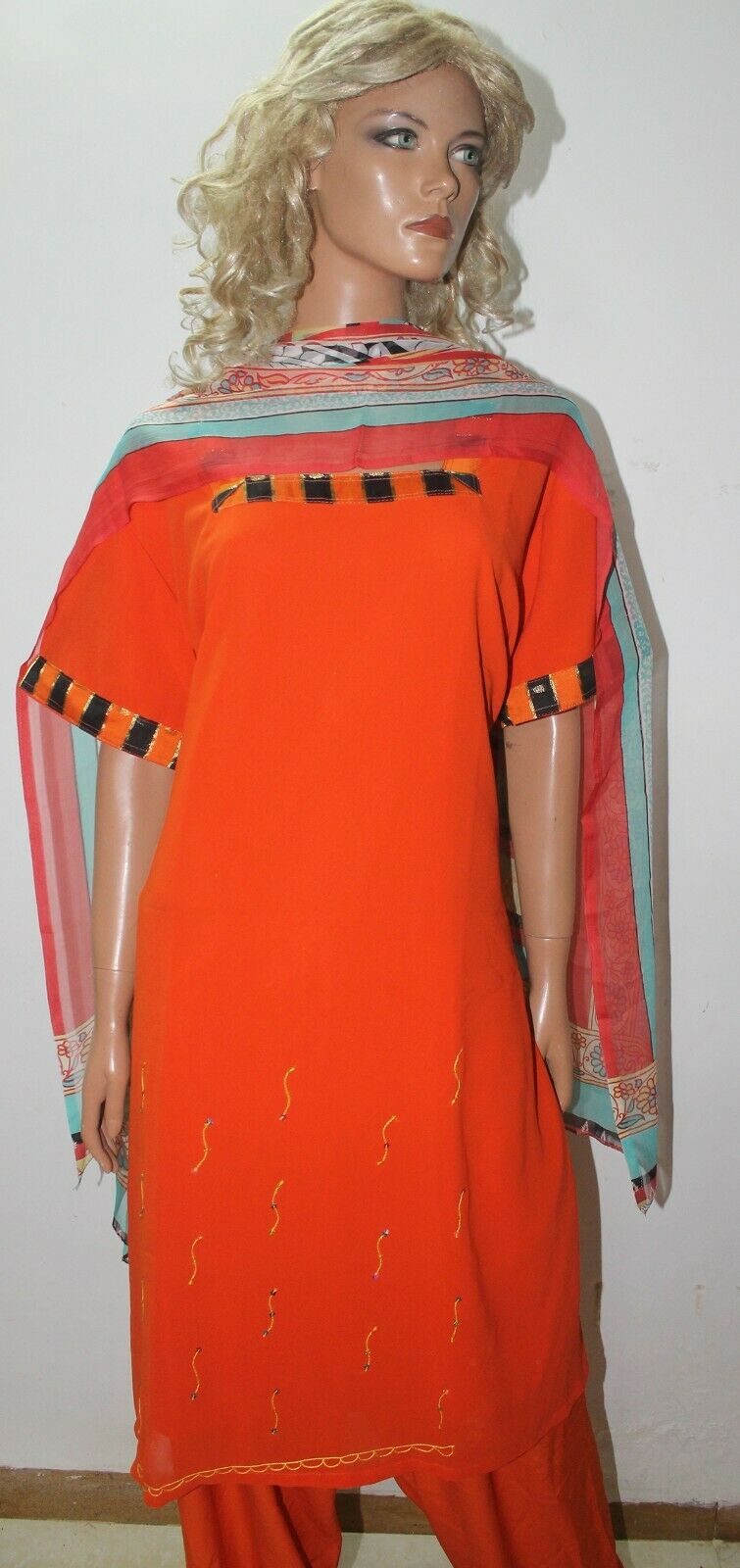 Orange  Designer Ready Wear Salwar Kameez  chest 54 Short sleeves Fast ship New