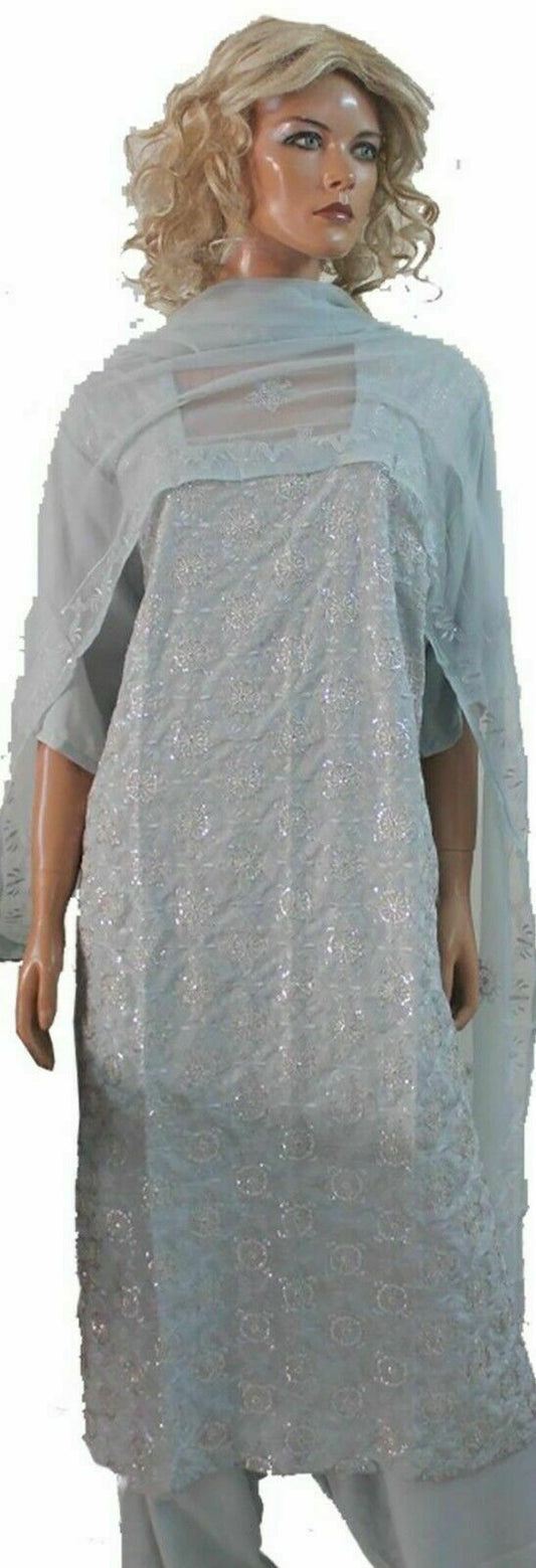 Grey Crepe Embroidered Designer Full Sleeves  Salwar kameez chest size 54