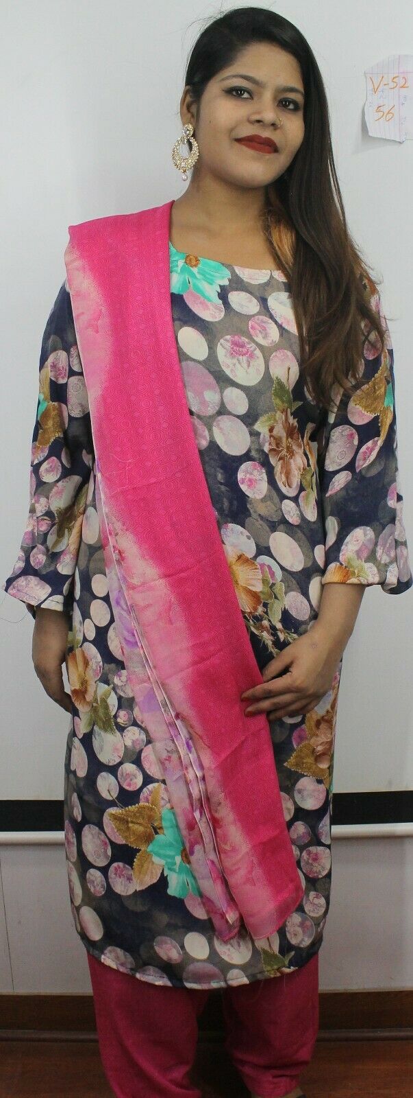 Pink Printed Geometric Print Soft Crepe Salwar kameez Ready Wear dress size 56