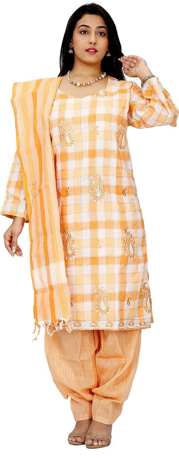 Orange Cotton  Designer Ethnic  Full Sleeves  Salwar kameez chest size 52