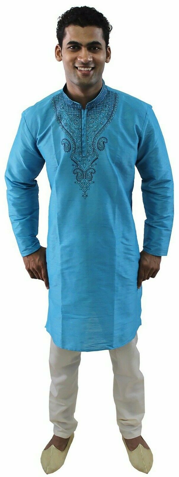 Blue Silk Designer Embroidered Indian Dress Wedding Kurta Sherwani Pajama Set