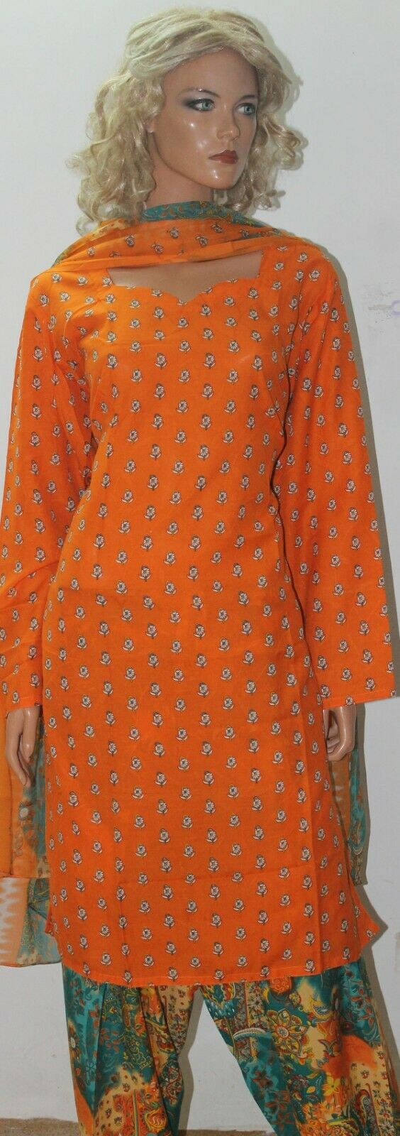 Orange Green  Print Salwar Suit Set By Inayah Patel chest size 44
