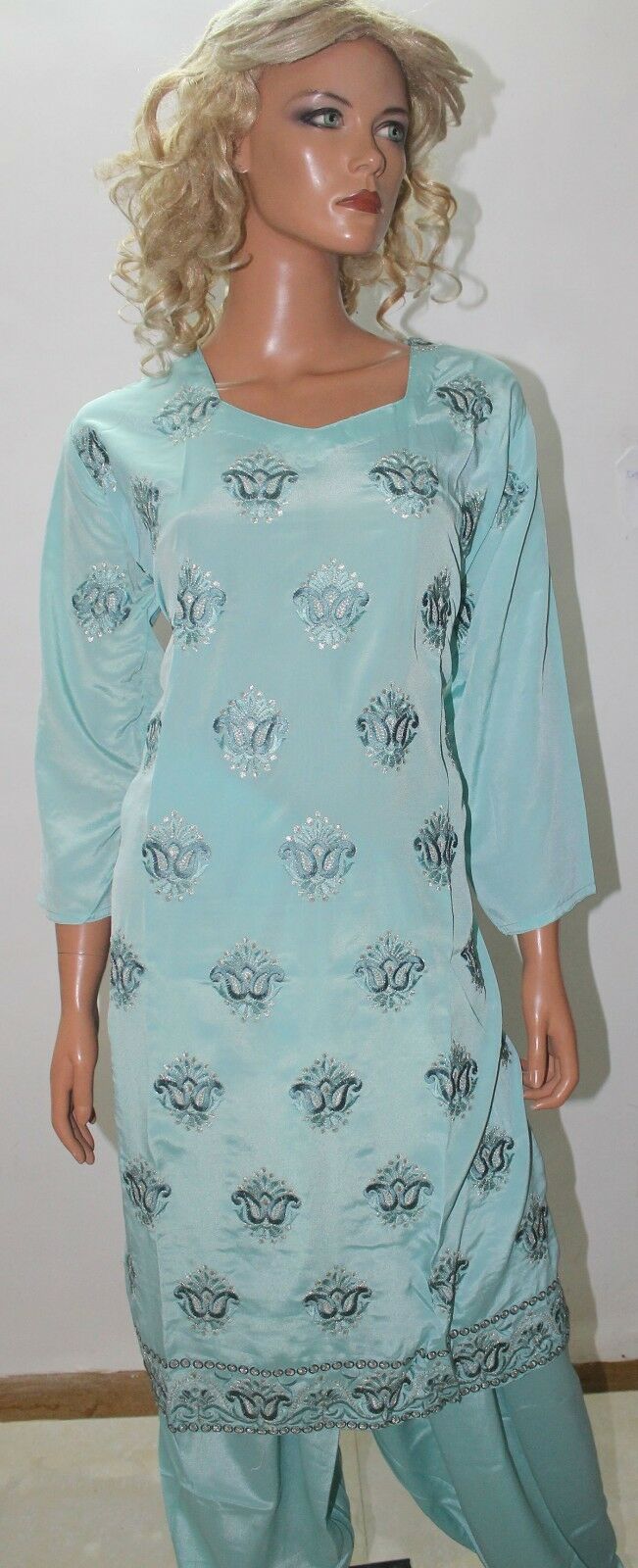 Sky Blue Indian Wear salwar Suit Plus size 52 Islamic Clothing