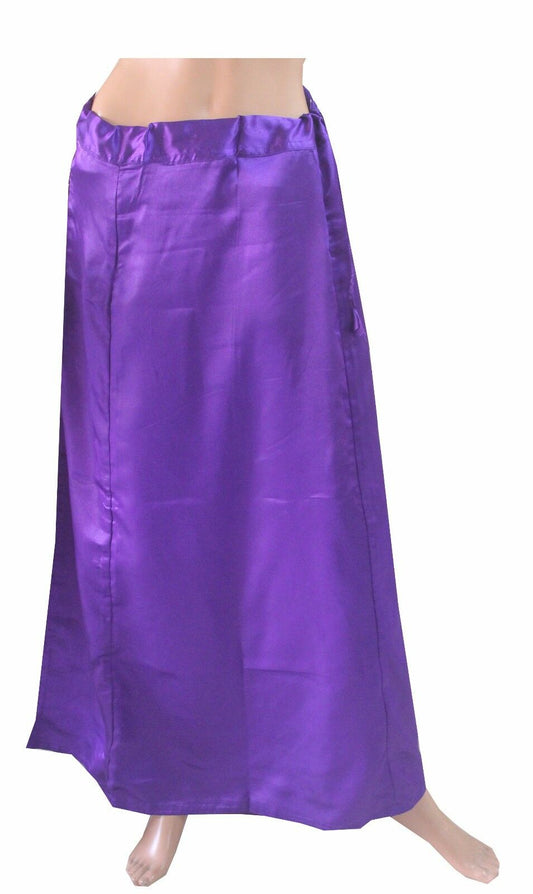 Purple  Satin Indian Saree Sari Petticoat Underskirt Adjustable waist