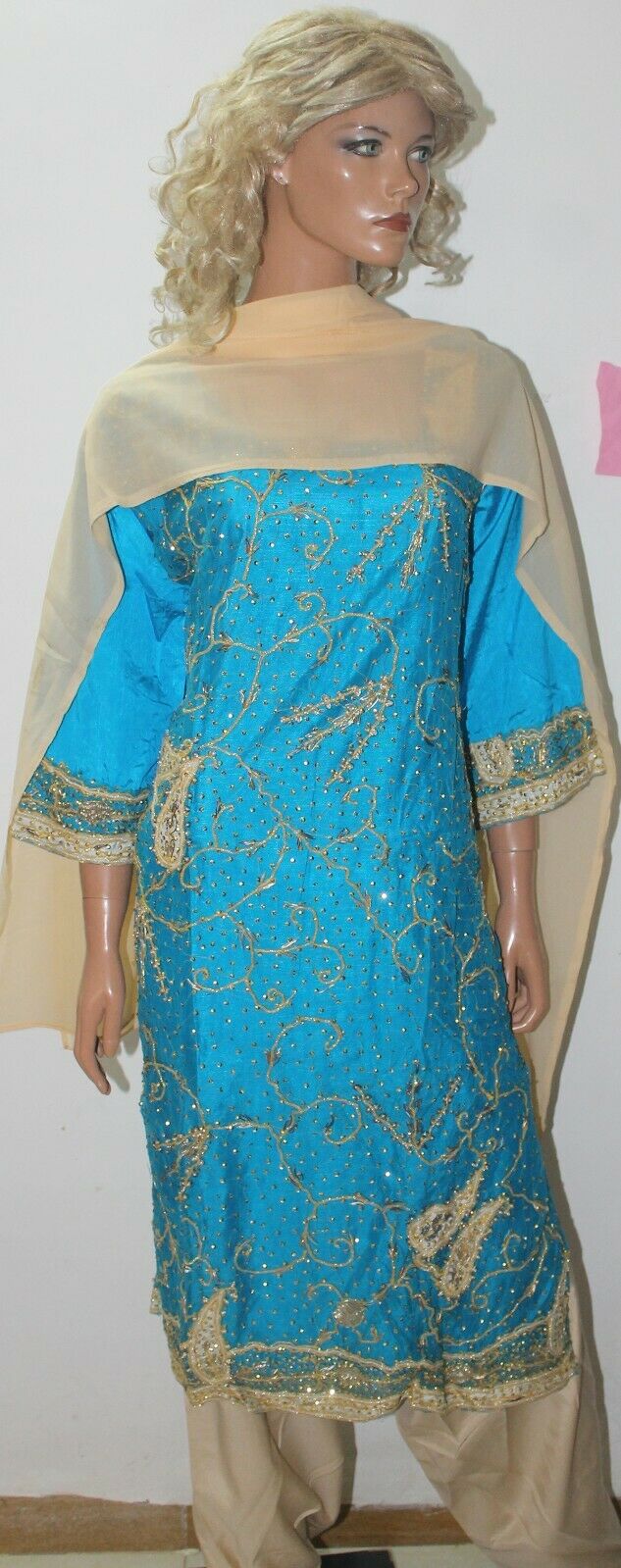 Blue Hand Beaded Silk  Bollywood Collections  Salwar kameez Chest Size 52