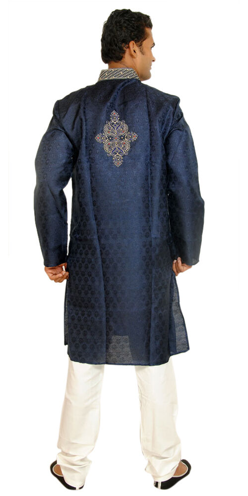 Apparelsonline Blue Men’s Kurta Sherwani Pajama Set with Dupatta Shawl Plus Sizes Up to 8XL