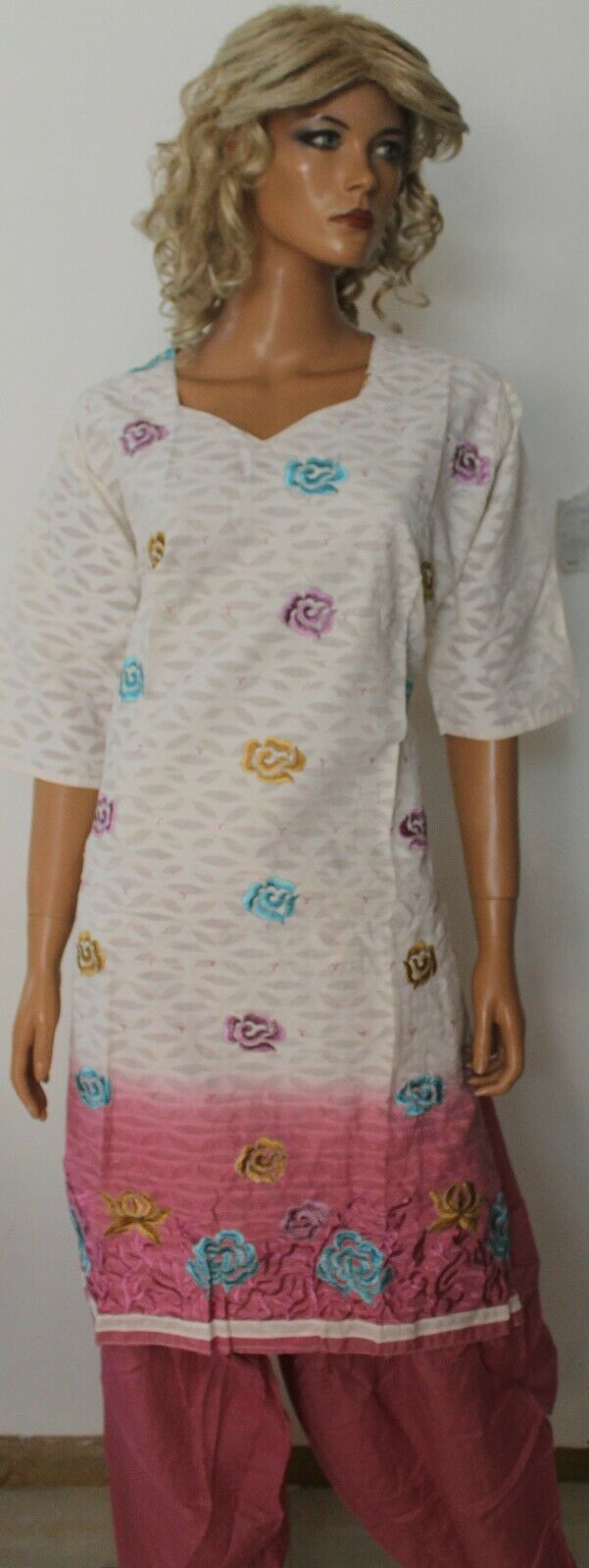 Two Color Embroidered Design Cotton Summer  Salwar kameez Stitched Plus size 52