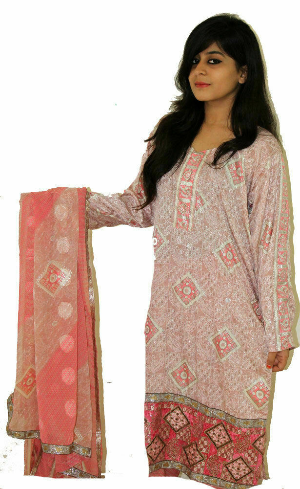 Pink Block  Print  Suit  Salwar kameez Chest  size 46 Boutique New designs