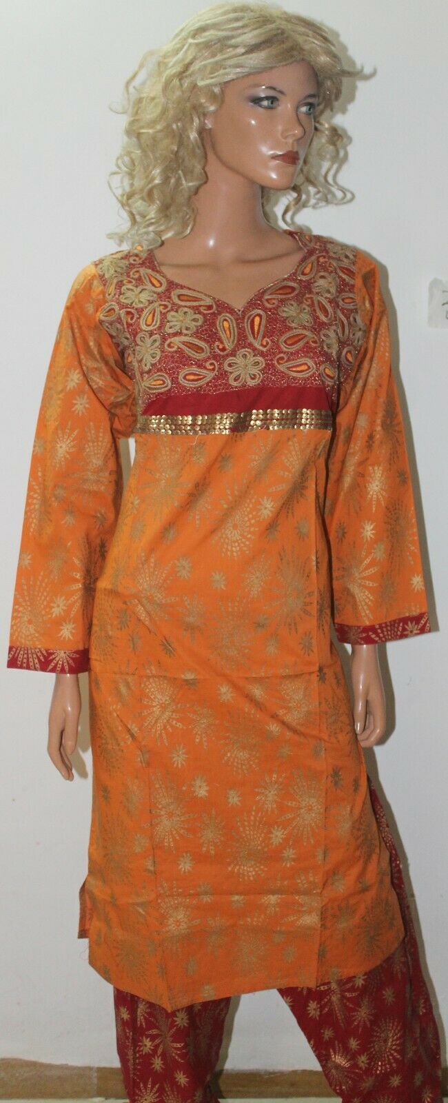 Orange Cotton Bollywood Shinny Collections Embroidered  Salwar kameez Chest 44