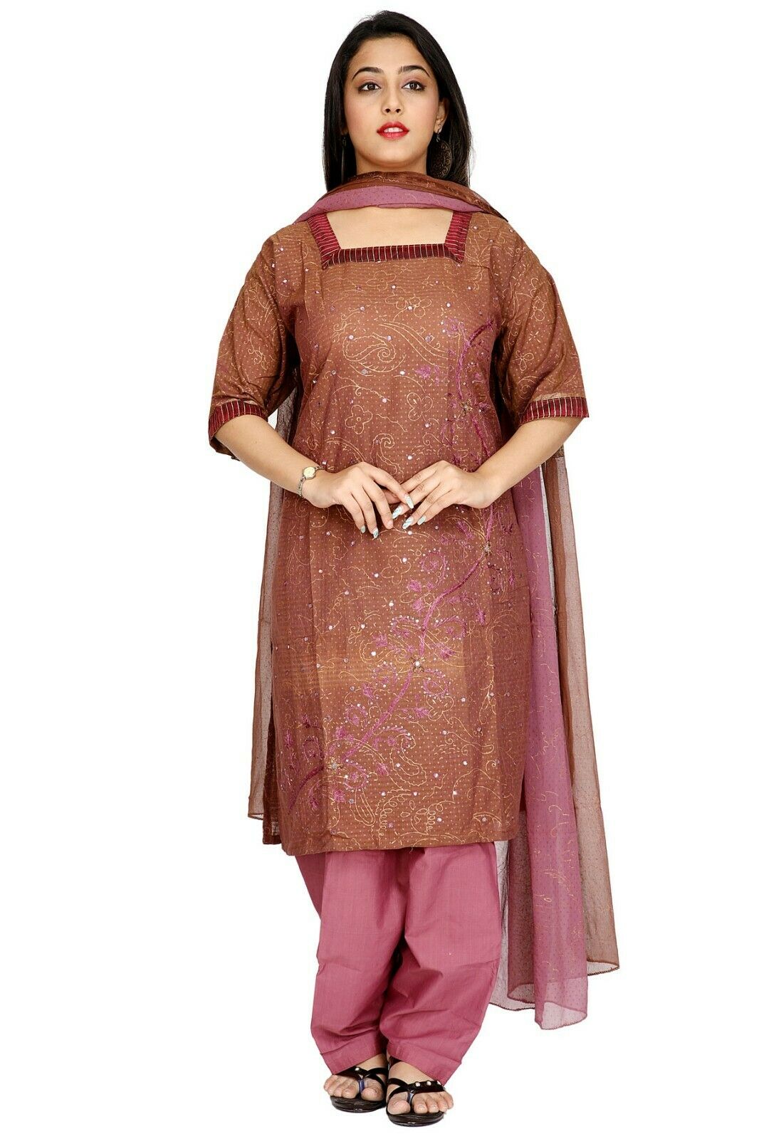Dusty Pink Crepe Floral Designer Ethnic  Salwar kameez chest size 52