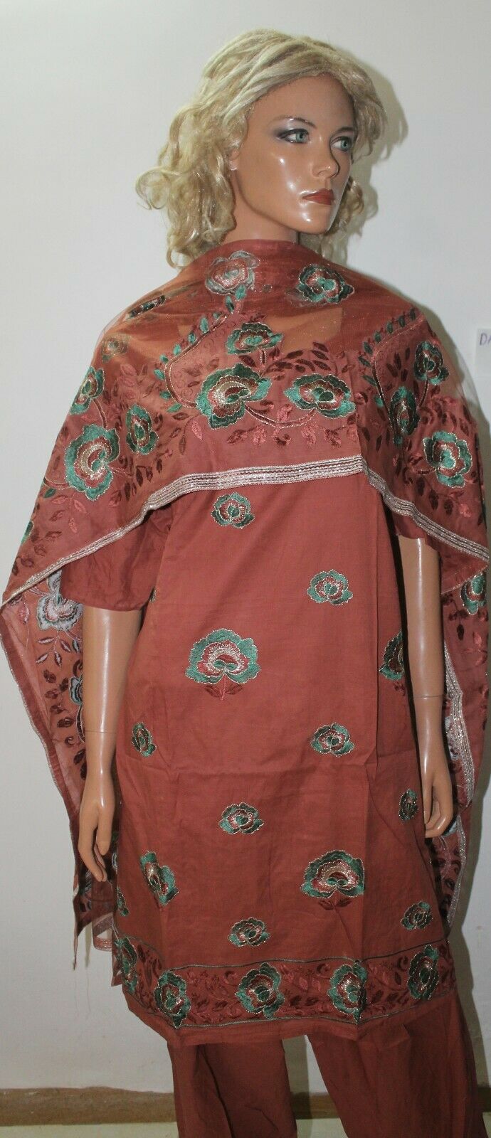 Brown  Embroidered  Cotton Bollywood  Collections  Salwar kameez Plus Size 56