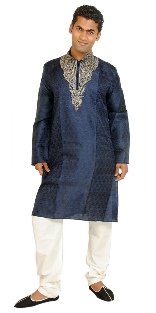 Apparelsonline Blue Men’s Kurta Sherwani Pajama Set with Dupatta Shawl Plus Sizes Up to 8XL