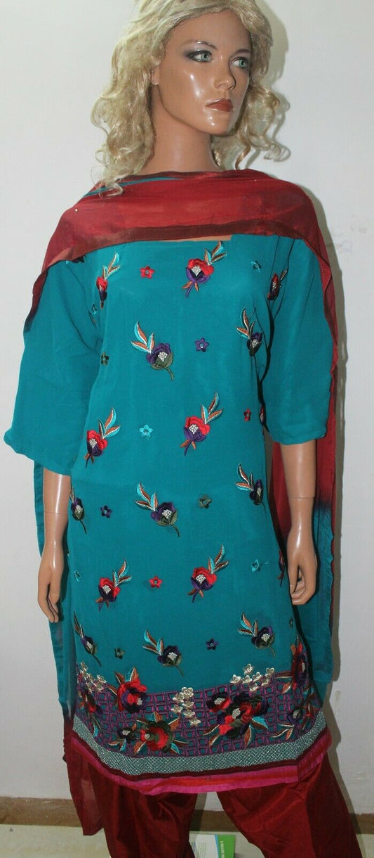 Green Red Chiffon  Stitched Bollywood wedding  Designer salwar kameez Plus sz 50