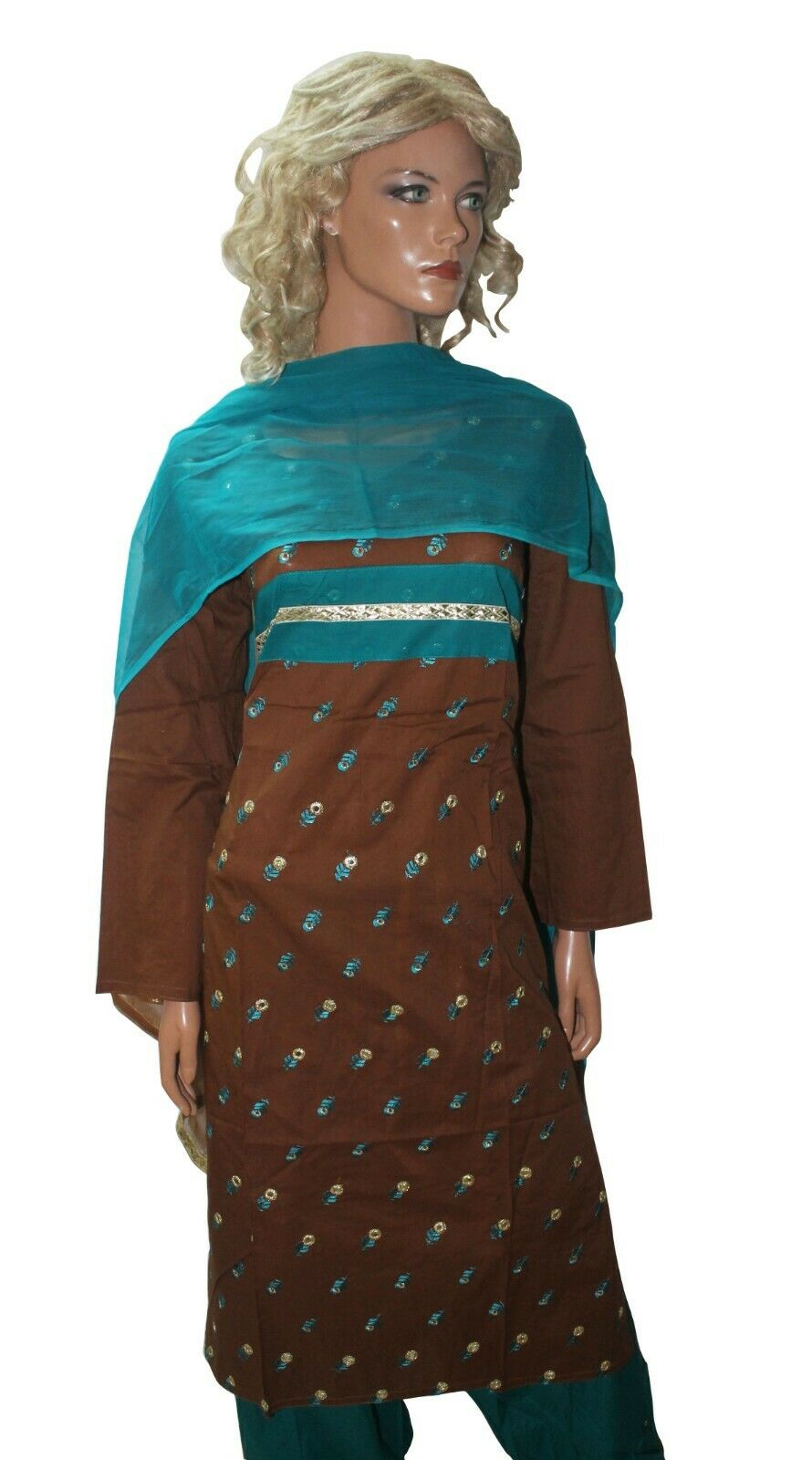 Brown  Cotton  Ready Wear Salwar Kameez  chest Size 44  Full sleeves Fast ship