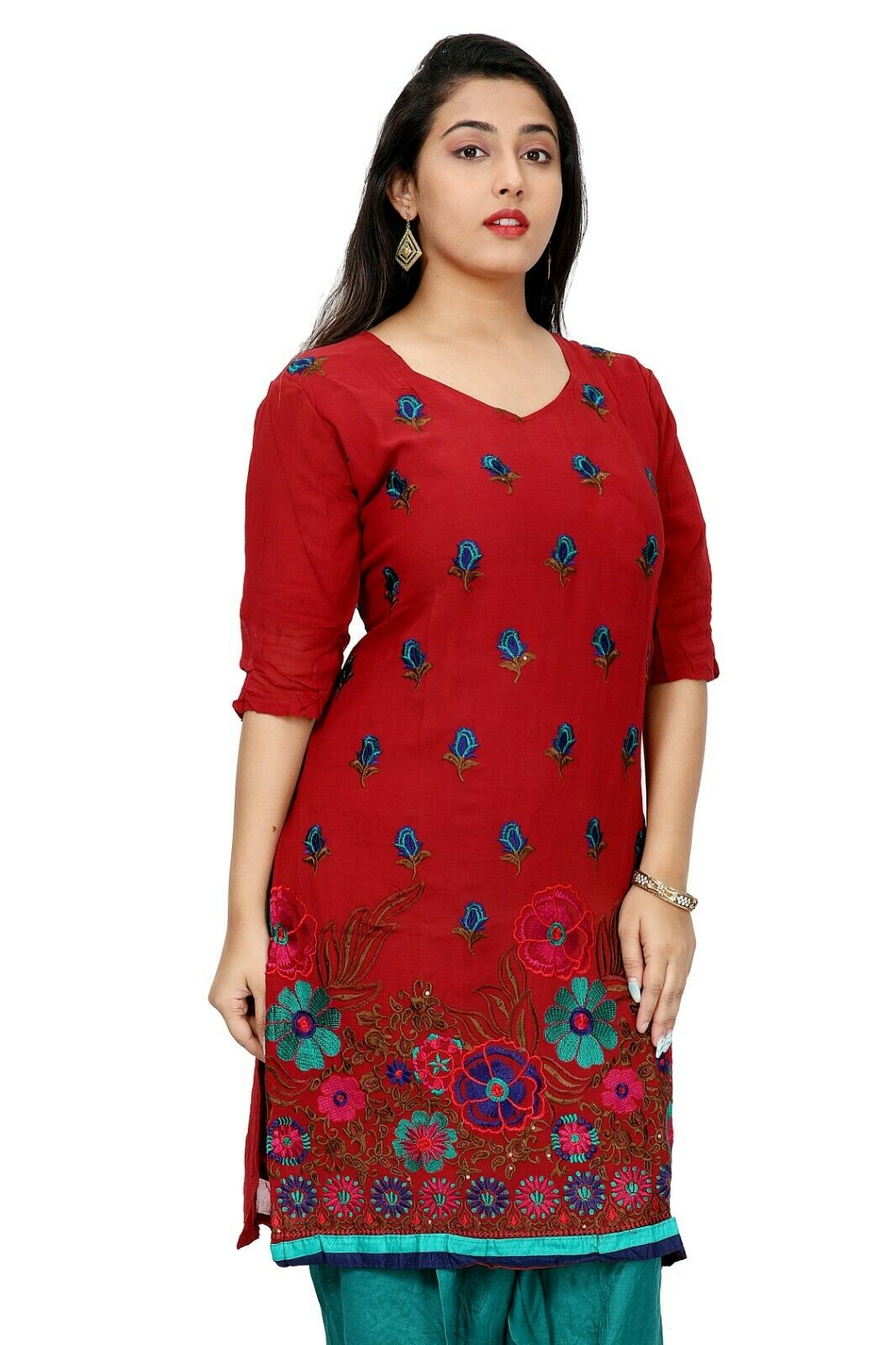 Red Green Cotton Designer Ethnic  Short Sleeves  Salwar kameez chest size 52