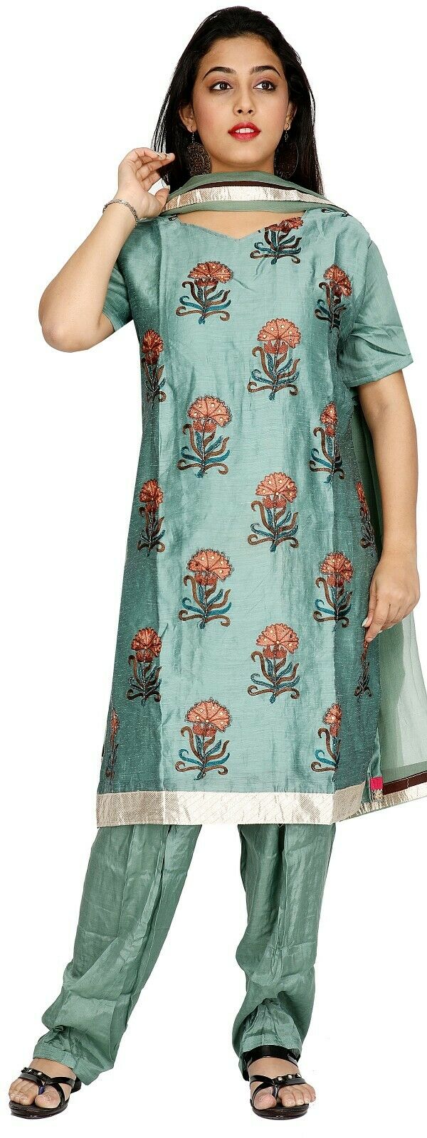 Green Cotton Silk Designer Ethnic Short  Sleeves  Salwar kameez chest size 56