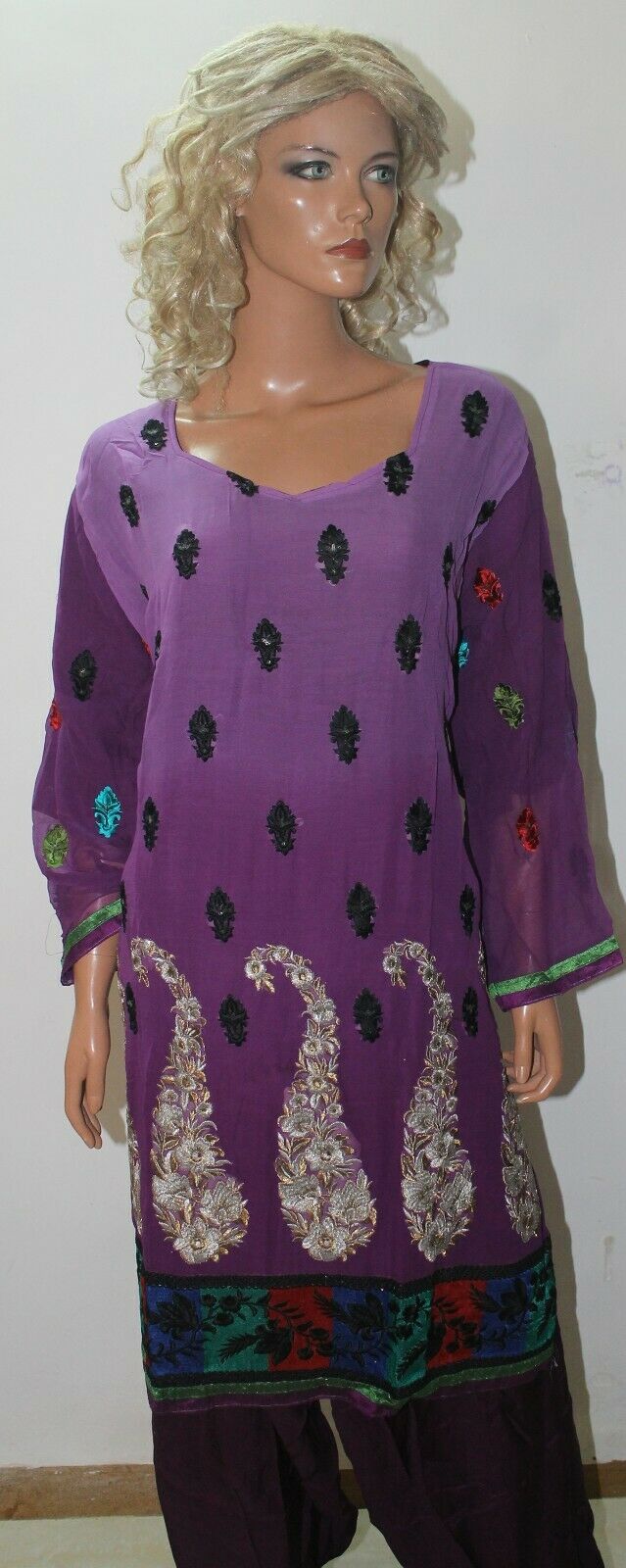 Purple  Embroidered Cotton Bollywood Collections  Salwar kameez Chest Size 56