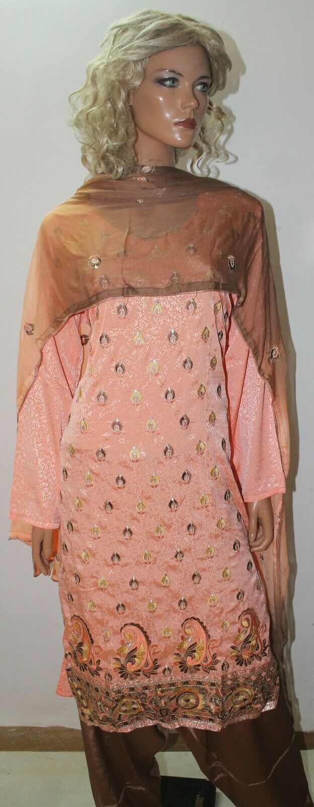 Peach Crepe Catlog Embroidered Dress  Suit  Salwar kameez  Plus size 50