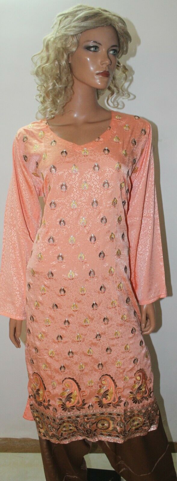 Peach Crepe Catlog Embroidered Dress  Suit  Salwar kameez  Plus size 50