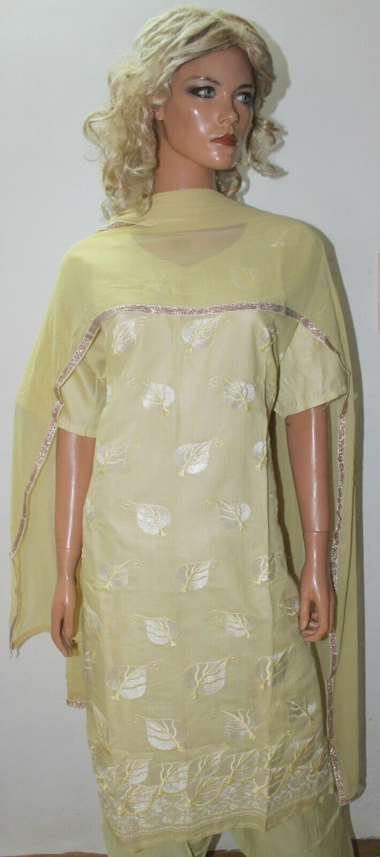 Lemon Yellow Embroidered Cotton Bollywood Collection  Salwar kameez Plus Size 54