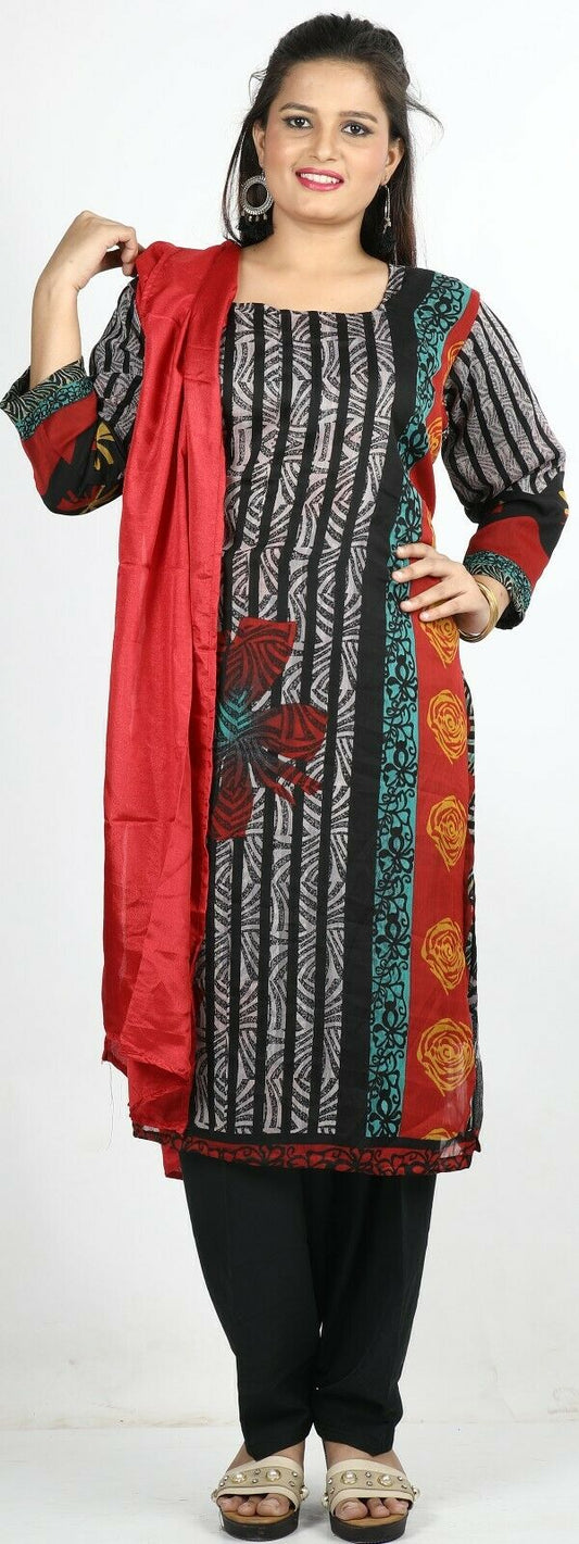 Black Floral Print Summer Salwar Kameez Plus chest 50 Full sleeve Fast ship New